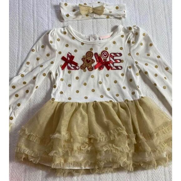 Little Lass Girls Size 6, 3-Piece Gold and Red Frilly Holiday Outfit - Picture 2 of 6
